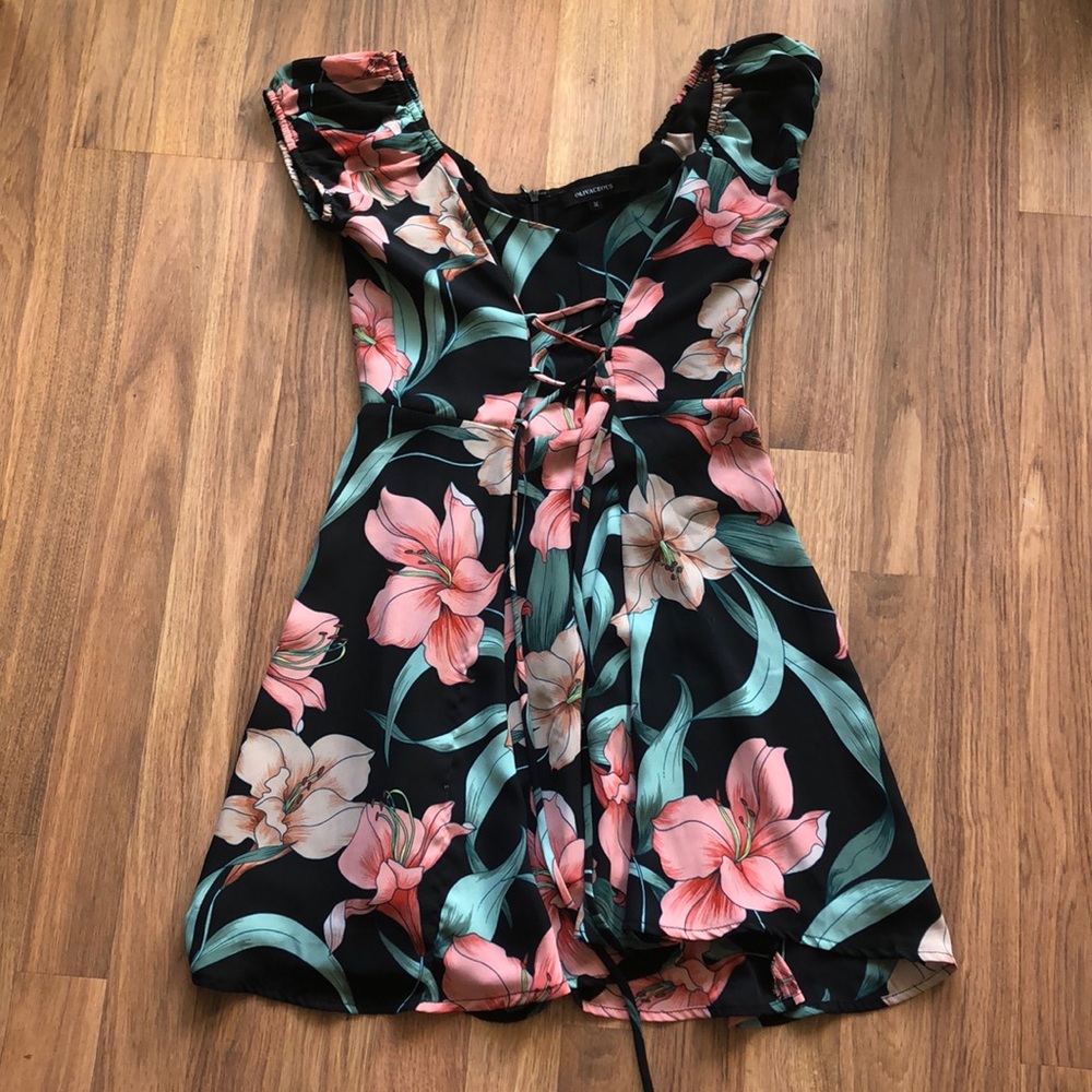Olivaceous flower off the shoulder dress size M